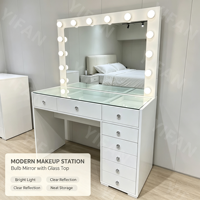 Ensemble de coiffeuse de maquillage grand format noir pas cher avec plateau en verre et miroir de maquillage à LED, organisateur, coiffeuse