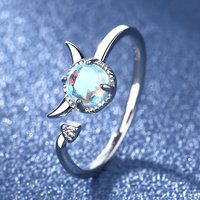 Bague ajustable en forme de cornes de démon, avec pierre de lune arc-en-ciel et zircon, style gothique punk, bijou tendance, cadeau pour fête d'Halloween