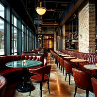 Meubles d'hôtel de luxe Ron Group, table ronde en marbre pour restaurant, chaise en cuir, banquette en cuir capitonnée demi-cercle incurvée