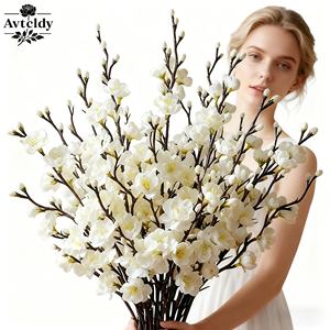 กิ่งดอกพลัมประดิษฐ์สีขาวสวยงาม 11 ชิ้น ของ Avteldy, ของตกแต่งดอกไม้สำหรับงานเทศกาล, ดอกไม้ปลอมเหมือนจริงพร้อมก้านยาว - Product Image 1