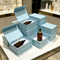 Flacon de sérum pour soins de la peau en verre ambré brun de luxe 20 ml 30 ml 50 ml 1 oz 2 oz, boîte d'emballage magnétique bleu clair