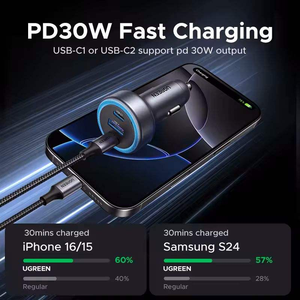Chargeur de voiture UGREEN PD 30W USB C, chargeur rapide pour téléphone portable, adaptateur de charge rapide, chargeur de voiture rapide pour iPhone Samsung - Product Image 6
