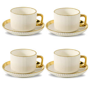 Tazas y Platillos de Cerámica de Porcelana Blanca Estilo Británico LETAOTAO para Café Latte y Mocha, Tazas y Platillos para Uso en Cafeterías - Product Image 1