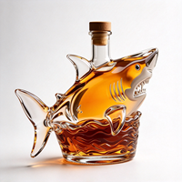 Bouteilles en verre en forme de requin avec liquide ambré pour vin, whisky, brandy et décoration intérieure unique