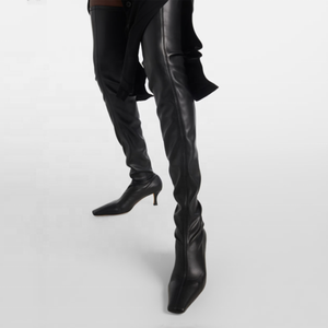 Large Size 46 Women Over the Knee High <b>Boots</b> Wide Fit Low Thin Heels Thigh High Square Toe Booties Custom Shoes - Product Image 2