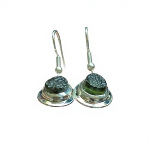 Natural Moldavite Sterling <b>Silver</b> <b>Drop</b> <b>Earrings</b> Handmade Green Tektite Gemstone Dangle <b>Earrings</b> Boho Jewelry Gift for Her - Product Image 3