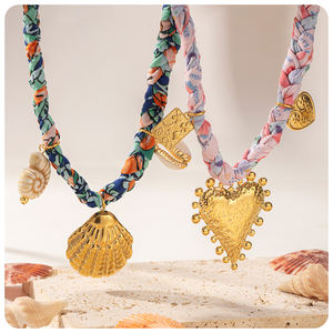 Boho verano hecho a mano cuerda colorida Acero inoxidable océano serie sol Shell corazón cangrejo declaración colgante collar para mujer - Product Image 2