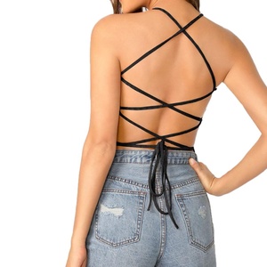 JL1112B Sales Sexy gilet senza schienale da donna con cinturino incrociato sportivo canottiera da donna corta canotta - Product Image 4