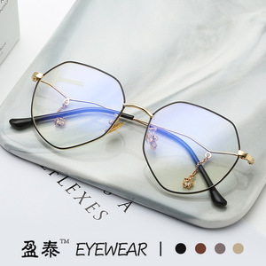 YingTai Women's Geometric <b>Metal</b> Eyeglass <b>Frames</b> With Pendant Chain Blue Light Protection Full <b>Frame</b> Fashion Trend - Product Image 4