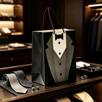 Sacs cadeaux en papier à motif de costume noir pour hommes, pour anniversaire, mariage, témoin, emballage de remerciement