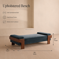Banc de chambre pratique en chêne vintage américain, ottoman rembourré pour le pied de lit, élément de design intérieur de luxe pour suite parentale