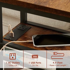 Country Style Retro <b>C</b> <b>Shape</b> Side <b>Table</b> With Usb Charging Storage Bag Coffee <b>Table</b> - Product Image 3