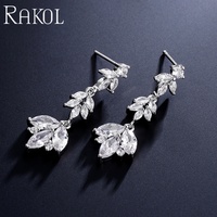 RAKOL EP5272 2026 Bijoux de mode Boucles d'oreilles pendantes classiques pour femmes en argent 925 en forme de feuille avec zircon cubique