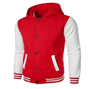 Hardihood International Men's Red Varsity Jacket Stand Collar <b>Covered</b> <b>Button</b> Front Polyester/Cotton Canvas Breathable - Product Image 1