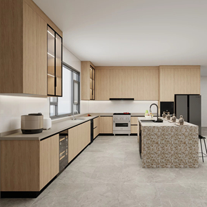 Meubles de <span class=keywords><strong>cuisine</strong></span> sur mesure pour villa australienne, laqués noirs, avec marbre sans silice, style moderne - Product Image 1