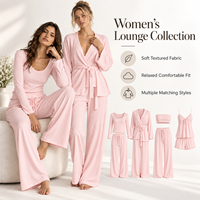 Ensemble de vêtements de maison côtelés pour femmes, haut à manches longues, pantalon large à cordon de serrage, ensemble de pyjama uni