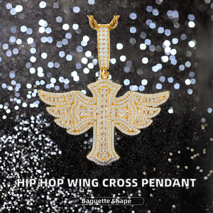 Pendentif croix aile en argent sterling 925 plaqué or, serti de moissanite VVS, certifié par un tiers, pour homme, style hip-hop brillant - Product Image 2