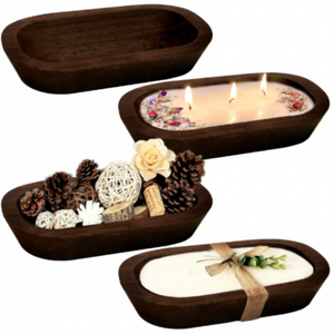 Bols <span class=keywords><strong>à</strong></span> pâte ovales rustiques en bois naturel, récipients <span class=keywords><strong>à</strong></span> bougies pour la fabrication de bougies DIY, décoration de maison de style campagnard et centre de table - Product Image 2