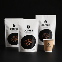 Sachet Doypack Imprimé Sans Fermeture Éclair Qualité Alimentaire Blanc Mat Pour Grains de Café Avec Fenêtre Logo Personnalisé OEM Sans Fermeture Éclair