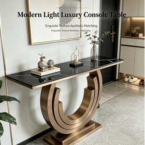 Mesa Consola de Pared para Recibidor, Sala de Estar, Comedor, Hotel, Moderna, Minimalista, de Acero Inoxidable y Pizarra, Multifuncional, para Villa - Product Image 3