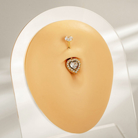 Anneaux de nombril Maina à double pierre avec filetage interne, en forme de cœur et de zircon rond, style barbell, bijoux de piercing pour nombrils