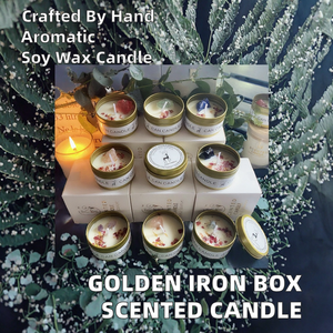 Hediyelik Kaba Taş Kristal Tuz Kurutulmuş Çiçek Kokulu Altın Demir Kutu Kokulu Soya Balmumu Mum - Product Image 2