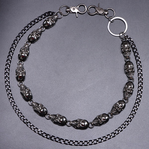yueli Double Layer <b>Skull</b> Pants Chain Black Zinc Alloy Hip Hop Denim Accessory Waist Chain Daily Wear - Product Image 3