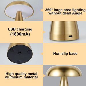 Lámpara de Mesa con Forma de Hongo, Inalámbrica, LED, Recargable por USB, con 3 Colores de Luz Atenuable, para Dormitorio, Sala de Estar u Oficina - Product Image 4
