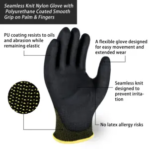 SKYEE PU Coated Nylon Lined Industrial Anti Cut Puncture Resistant Garden Construction Workers Gloves With Grip For Moving