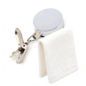 Automatic Retractable Towel rack no punching self-adhesive <b>wall</b> <b>hanging</b> towel holder automatic rebound with strong clip - Product Image 6