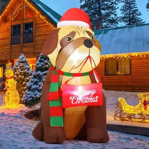 Chien gonflable de Noël pour enfant de 1,5 m, personnalisé, très vendu, avec chapeau, en polyester, lumières LED, décoration extérieure, prix d'usine - Product Image 3