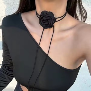Kalung mawar buatan tangan rantai leher Choker beludru bunga panjang DIY untuk wanita perhiasan kalung leher kerah bunga perjamuan - Product Image 5