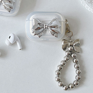Para AirPods 1/2/3/4/Pro Chrome Bow con cadena Estuche transparente Diseño transparente Cubierta de TPU suave - Product Image 2