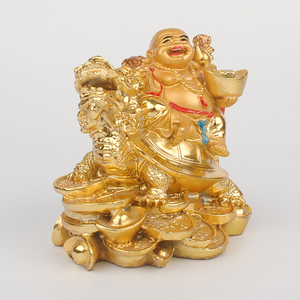 <span class=keywords><strong>Figurine</strong></span> Bouddha porte-bonheur en résine dorée 24 carats, assis sur des tortues <span class=keywords><strong>dragon</strong></span>, tenant des lingots <span class=keywords><strong>chinois</strong></span>, pour la décoration Feng Shui de la maison - Product Image 3