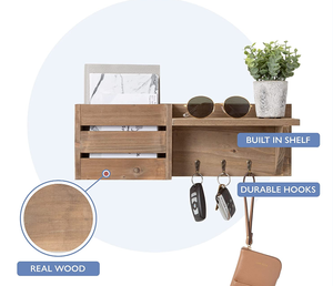 Perchas de pared de madera personalizadas y estante de almacenamiento colgante de madera para organizar y almacenar ropa y llaves - Product Image 5