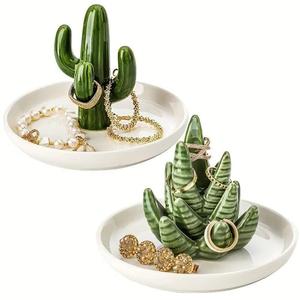 Aloe and <span class=keywords><strong>Cactus</strong></span> Résine Artisanat Bijoux Plateau Élégant Commode Rangement et Salle de Bain Ornement Anneau Stand - Product Image 1
