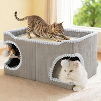 Mignonne maison moderne pour chat d'intérieur avec zone de grattage extra large, grand tapis en sisal amovible et lit-caverne pliable