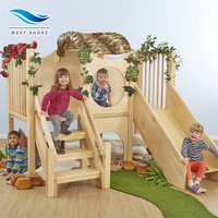 Unit Panjat Kayu Indoor dan Perosotan dengan Ayunan untuk Area Bermain TK, PAUD, Balita, Permainan Sembunyi, Taman Bermain Montessori