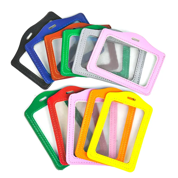 Cheap Price vertical and horizontal PU Leather Transparent Badge id Card Holder