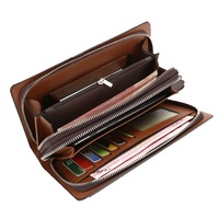 Tas Selempang Kulit PU Panjang Pria dengan Ritsleting Ganda, Dompet Sederhana Portabel dengan Lapisan Poliester dan Tali, Tempat Ponsel