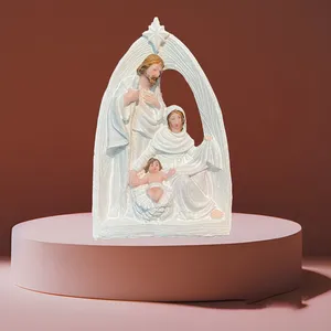 Crèche de Noël en polyrésine, artisanat religieux, Sainte Famille, cadeau en résine, Joseph, Marie, Jésus dans la crèche, décoration de la maison - Product Image 3