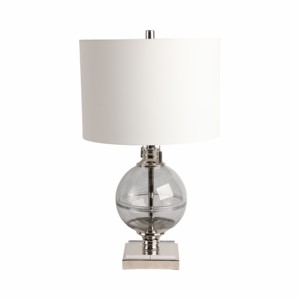 Lampada da Tavolo Globo in Vetro Moderna con Base in Vetro e Paralume in Tessuto per Camera da Letto e Soggiorno, Decorativa - Product Image 4