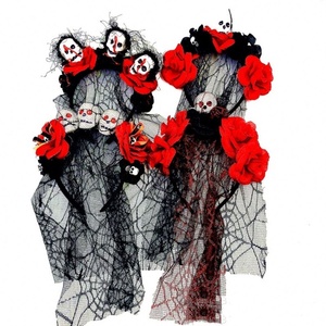 เครื่องสำอางแนวสยองขวัญฮาโลวีนเครื่องแต่งกายคอสเพลย์โครงกระดูกดอกกุหลาบใยแมงมุมดอกไม้ลูกตาสำหรับเจ้าสาวผมของตกแต่งงานปาร์ตี้ - Product Image 1