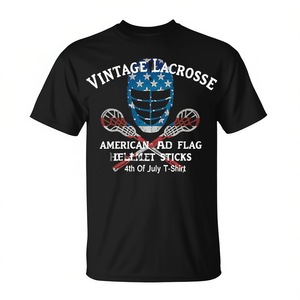 Camiseta vintage con diseño de la bandera americana de Lacrosse, con casco y palos, para el 4 de julio - Product Image 2