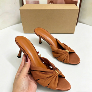 <span class=keywords><strong>Sandali</strong></span> da Donna <span class=keywords><strong>Arancioni</strong></span> con <span class=keywords><strong>Tacco</strong></span> a Rocchetto, Design Elegante con Nodo Intrecciato e Dettaglio Anello Dorato, Comode Ciabatte Estive Slip-on - Product Image 6