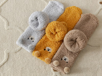 Chaussettes de nuit en polaire corail, oreilles d'ours mignonnes, respirantes, épaisses, chaudes, en peluche, pour femmes, hiver