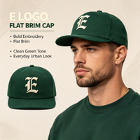 Casquette Snapback Homme Vintage Streetwear en Cuir Vert Foncé Brodé avec Lettres Empire et Couronne Structurée