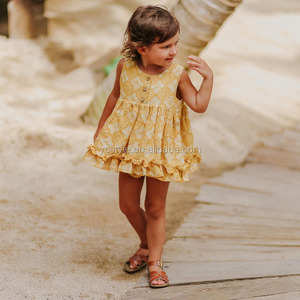 Vendita all'Ingrosso OEM/ODM Personalizzazione Nuovi Arrivi Primavera-Estate Abiti con Volant e Arricciature in Cotone e Lino per Ragazze - Product Image 5