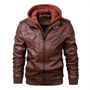 Veste de moto pour homme en cuir véritable marron respirant avec logo frontal coupe-vent slim fit avec fermetures éclair et doublure en cuir - Product Image 2