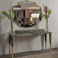 Console moderne italienne en marbre doré avec tiroir pour bijoux, miroir intégré, table de console de luxe pour couloir, armoire de salon de villa